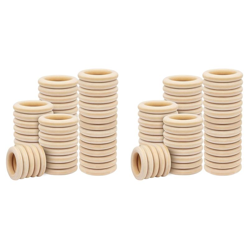 A89X 200PCS Natural Wood Rings For Crafts 55Mm Lace Rings Solid Wood Rings For DIY Crafts, Connectors Jewelry Making