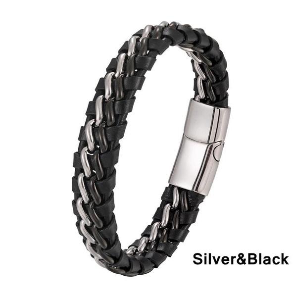 

Новая мода в стиле панк винтажный кожаный плетеный браслет из нержавеющей стали браслеты-цепочки для женщин и мужчин ювелирные изделия подарки