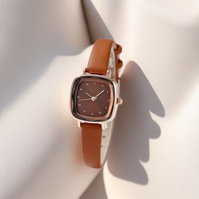 Retro Small Square Dial Student Watch Women'S Simple Style Small Dial Belt Watch Quartz Watch