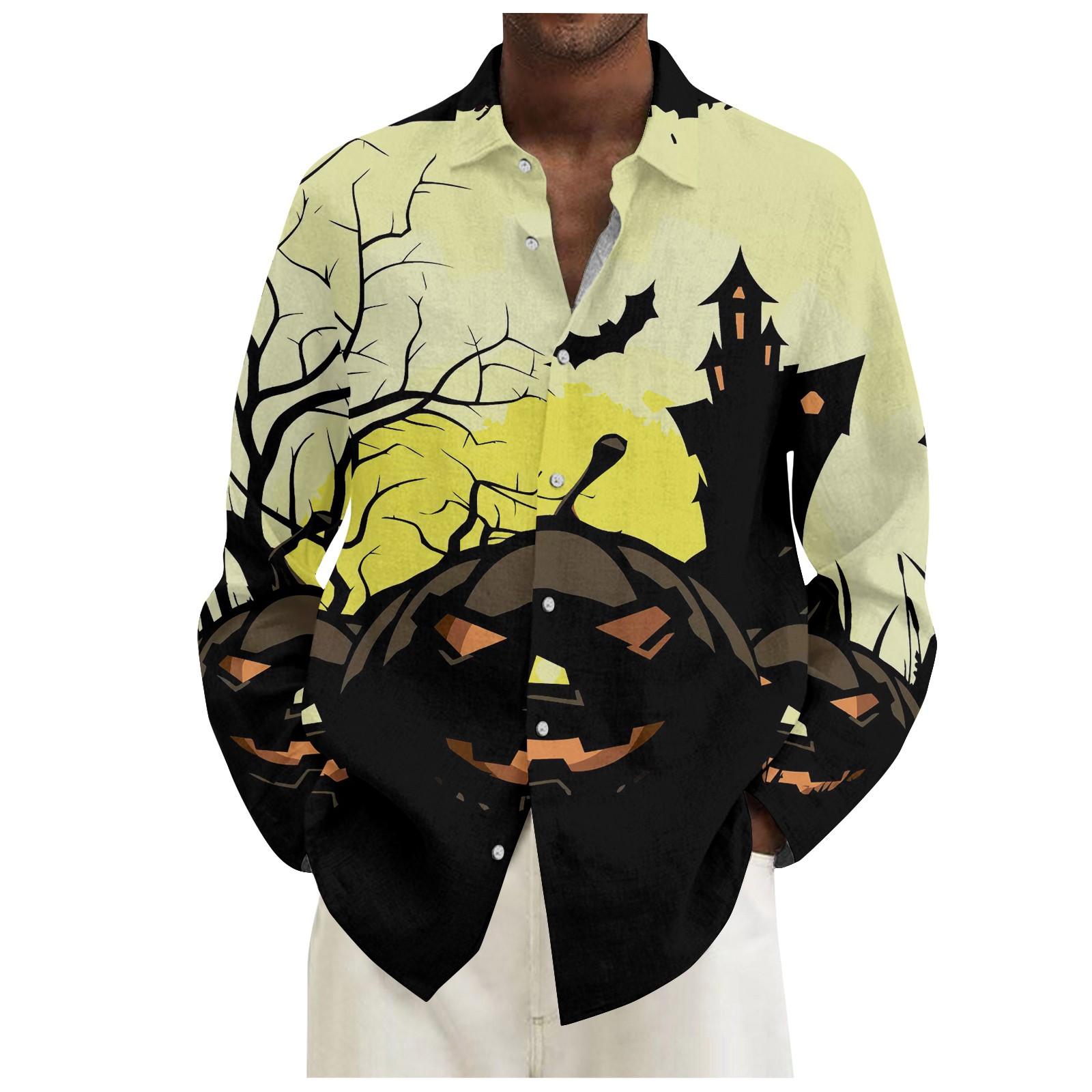 

Мужская рубашка с длинным рукавом и отворотом на Хэллоуин, мужские топы XXXXL