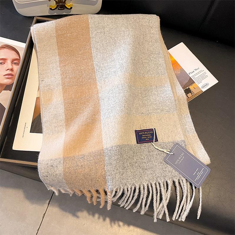 Black and white plaid scarf women's classic checkerboard plaid winter imitation cashmere shawl couple dual-use
