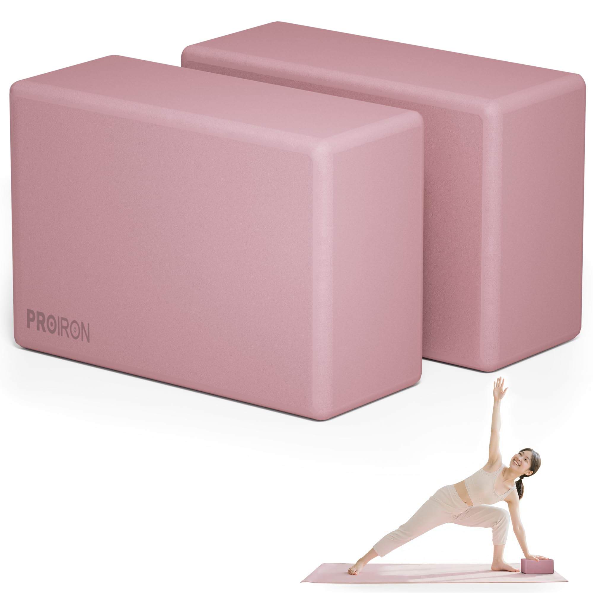 

PROIRON Yoga Blocks, Set of 2, Stretching Blocks, High-Density EVA, Popular, Moisture-Resistant, 23*15*7.5cm (Dust Rose)