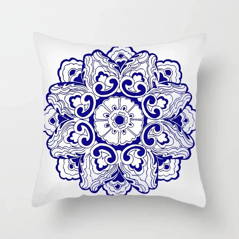 40/45/50/60Cm Blue Geometric Floral Printed Pillow Case Soft Cushion Cover For Home Sofa Car Bedroom Pillow Covers
