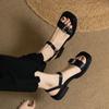 Fashion Flat Leather One Word Buckles Summer Sandals Woman Footwear Open Toe With Low Heels Women Shoes Young On Sale Offer slingback