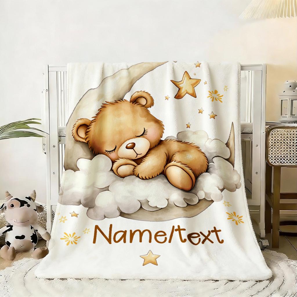 Manta de Ursinho Fofo Com Nome Personalizado Manta de Flanela Para Crianças Meninos Meninas Macia Presentes de Aniversário Decoração de Casa Cama Sofá