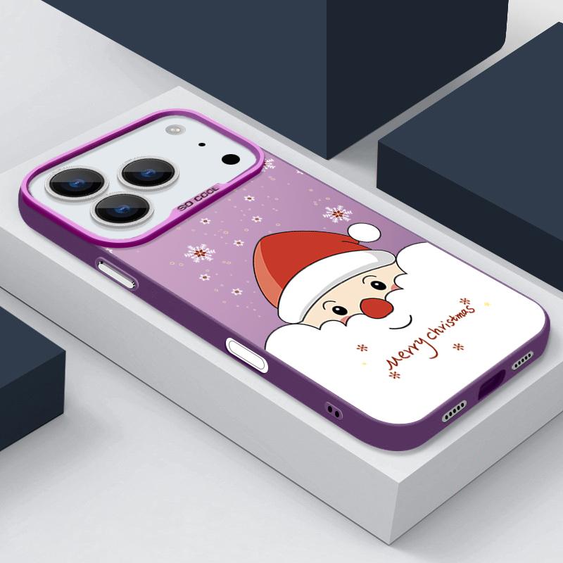 Peeking Santa and Christmas Pattern IMD Case for iPhone 17 16 15 14 Pro Max 13 Shockproof Hard Cover with Permanent Design
