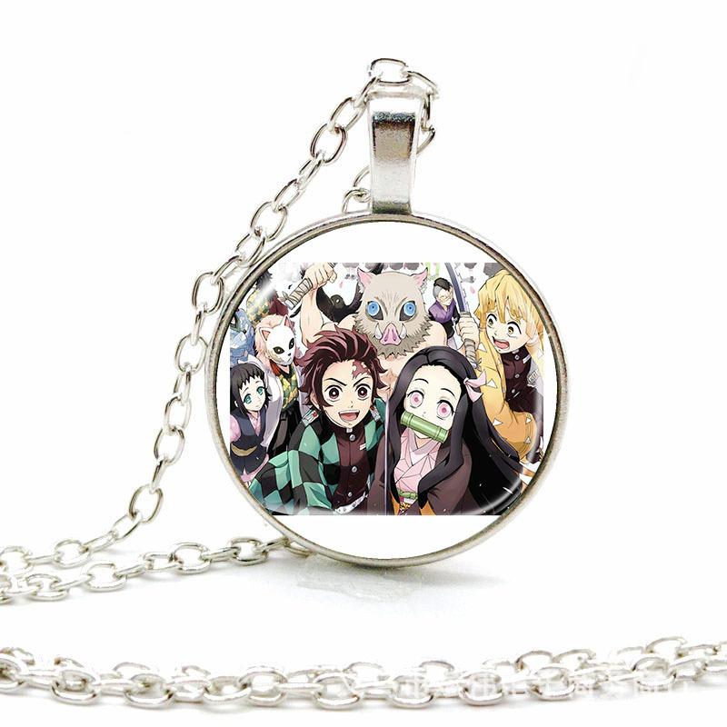 Demon Slayer Anime Accessories Time Gem Necklace Alloy Glass Pendant Sweater Chain  European American Jewelry Fashion 2.5cm