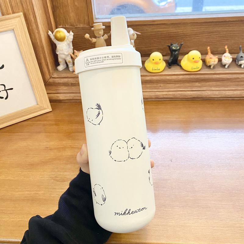 

Термокружка Cute Cat Kawaii Bubble Milk Tea Бутылка для воды с крышкой-соломинкой Большой термос из нержавеющей стали для кофе 850 мл 850ml белый