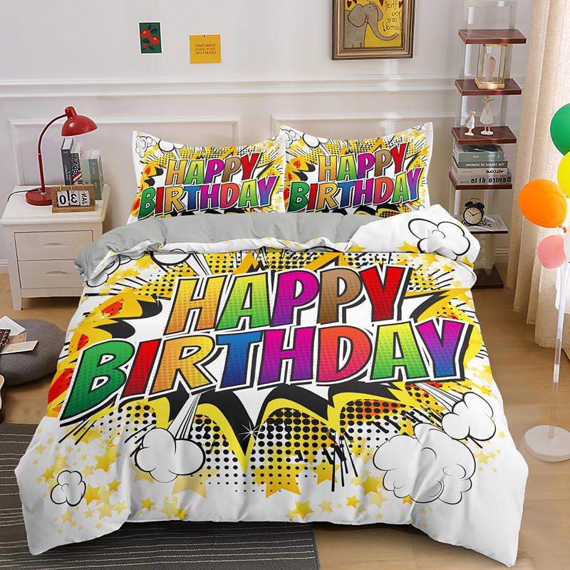 Happy Birthday Duvet Cover King Queen Size 2 3PCS Polyester Bedding Set For Kids Boys Girls Cartoon Party Gift
