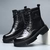 Platforma Eleganckie Proste Męskie Skórzane Botki Wysokie Cholewki Kwadratowy Nosek Brytyjskie Sztyble Chelsea dla Mężczyzn Formalne Biznesowe Luksusowe Buty Jesień