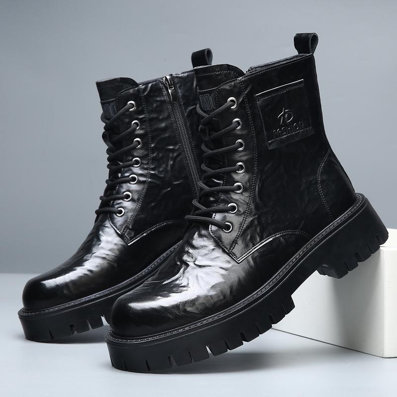 Platforma Eleganckie Proste Męskie Skórzane Botki Wysokie Cholewki Kwadratowy Nosek Brytyjskie Sztyble Chelsea dla Mężczyzn Formalne Biznesowe Luksusowe Buty Jesień