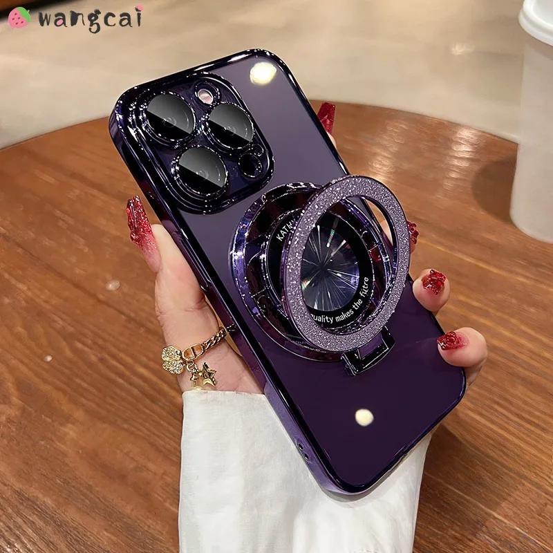 For Samsung Galaxy A55 A54 A53 A52 A73 A72 A71 A70 A51 A50 A50S A30S Glitter Magnetic Holder Stand Case Simple Shockproof Clear