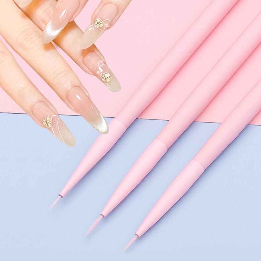 3Pcs Macaron Color Nail Art Brushes Set, Nail Liner Fine Details Drawing Pens for Nail Designs