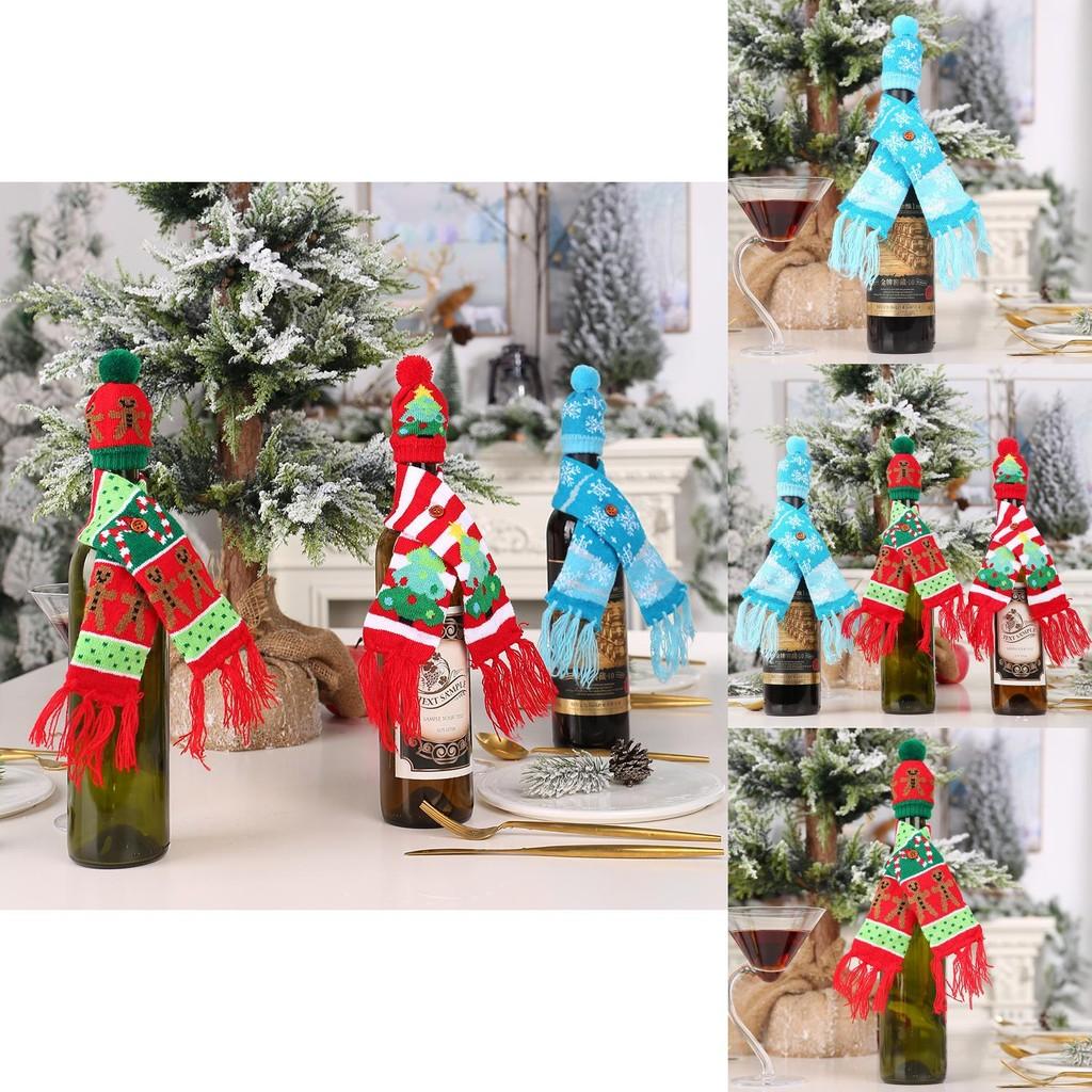 Creative Christmas Wine Bottle Cover Knitted Scarf Style With Festive Designs