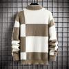 Brand Clothing Warm Autumn Winter Sweaters Men Casual Patchwork Color Knitted Pullovers Male Plaid Round Neck Sweater Man