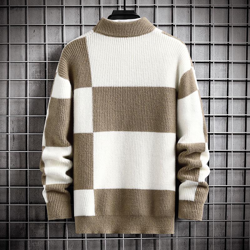 Brand Clothing Warm Autumn Winter Sweaters Men Casual Patchwork Color Knitted Pullovers Male Plaid Round Neck Sweater Man