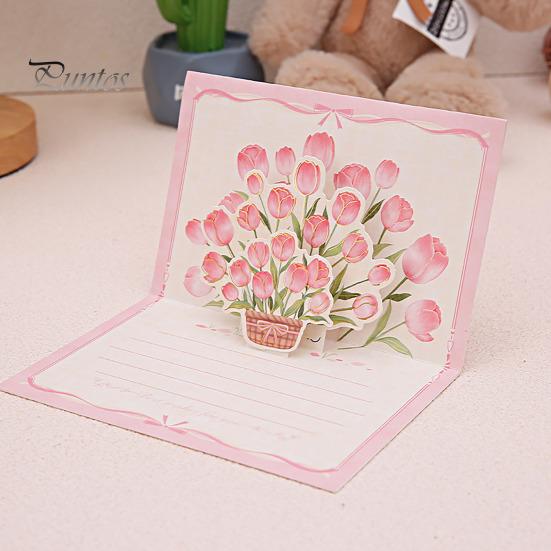Pop-Up Greeting Card 3D Flower Bouquet Card Handmade Rose Sunflower Tulip Gift Card for Mother's Day Graduation Anniversary