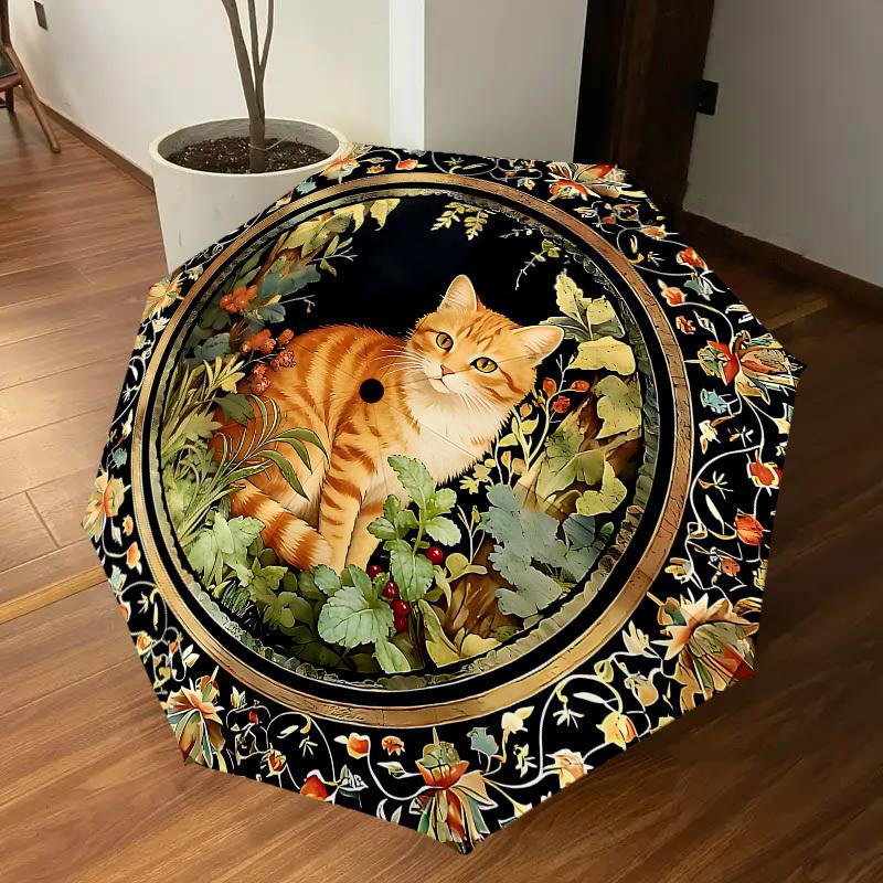 1PC Cat Floral Umbrella-8-Rib Reinforced, Automatic Open, Lightweight & Durable, Cute Fashion Accessory for Outdoor-P2664