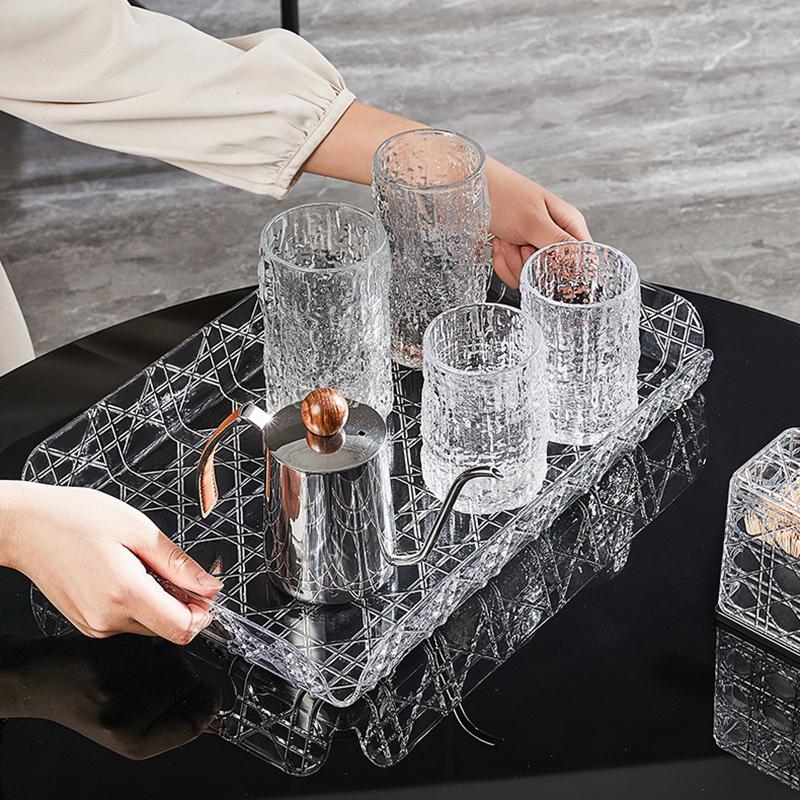 Household Rectangular Storage Tray Cup Water Cup Storage Tea Tray Light Luxury High-End High Aesthetic Tea Set Home Decoration