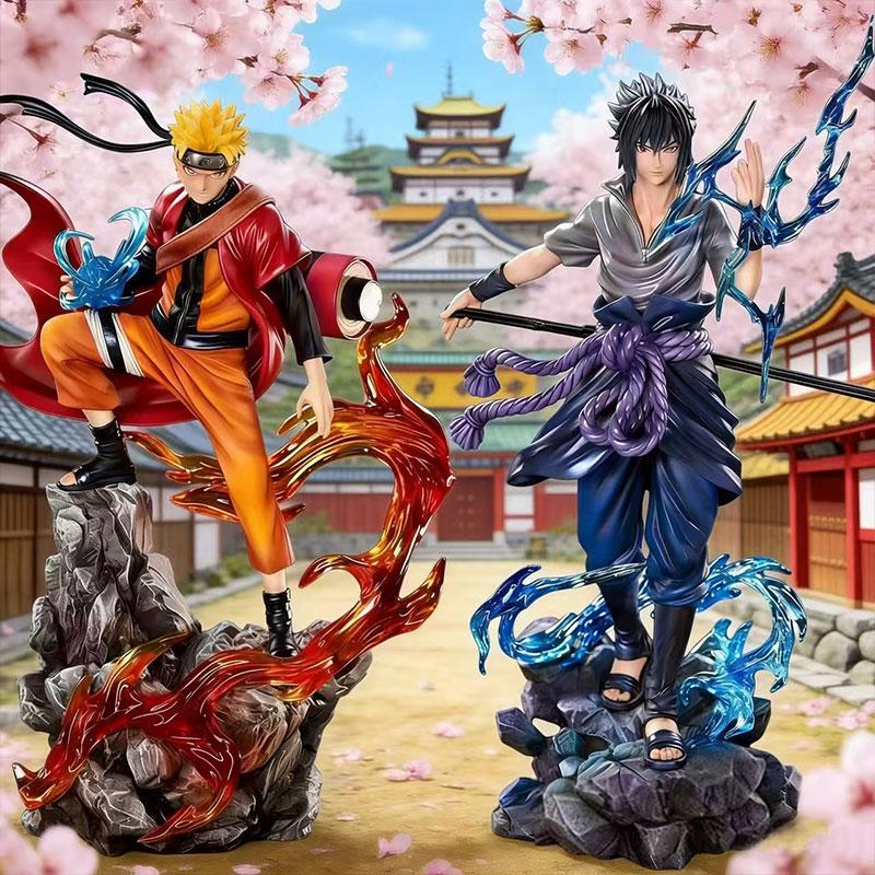 Figura Anime Naruto 23cm Uzumaki Naruto Uchiha Sasuke Modello Azione Statua in PVC Ornamento da Scrivania Giocattoli da Collezione Regalo