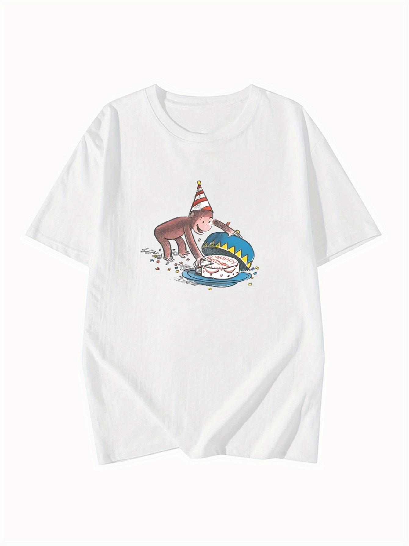 

Womens Cartoon Graphic Sleeve Crew Neck Summer Top with Playful Party Hat Cake Design Harajuku Short Sleeve Casual S