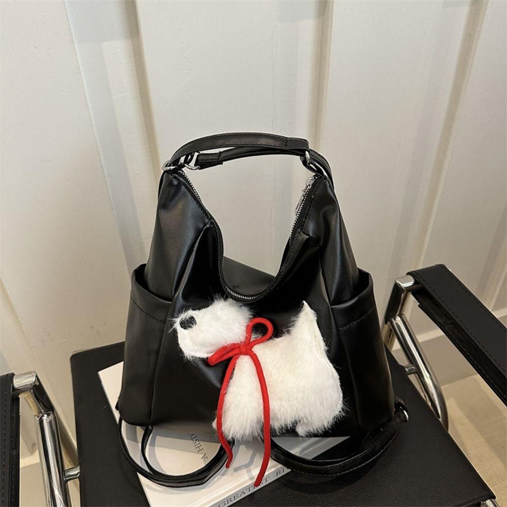 Plush Puppy Women Tote Bag Solid Color Underarm Pouch Cute Casual Backpack Travel