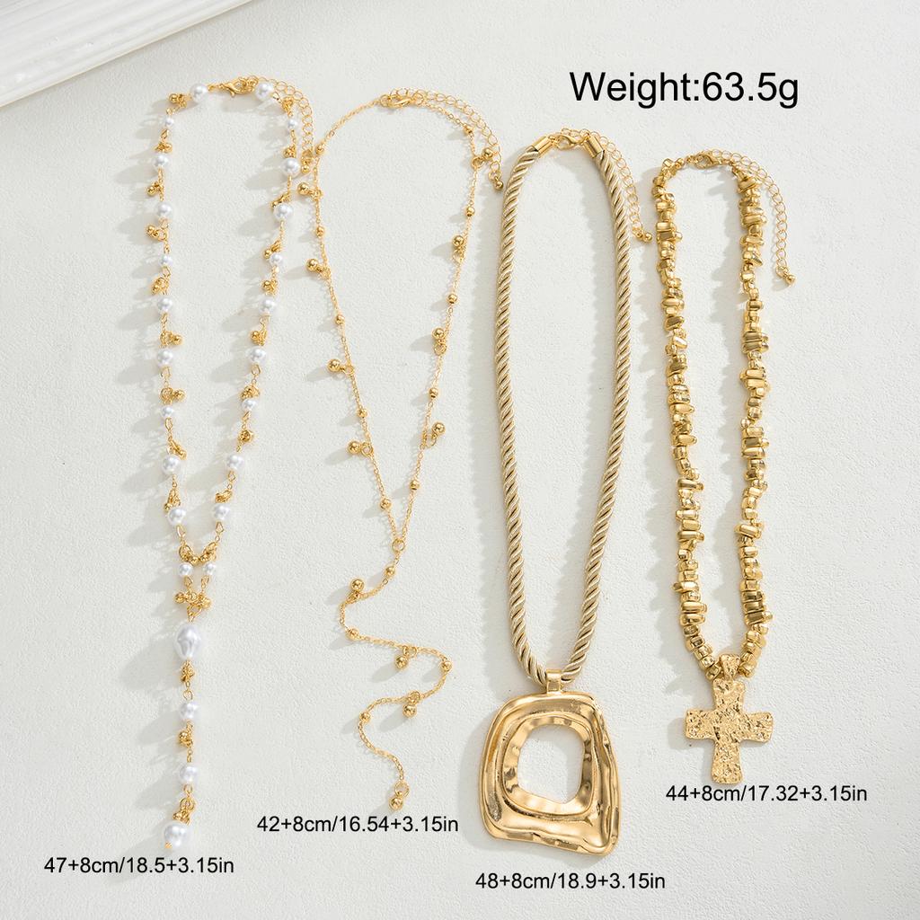 4 Pcs Exaggerated Irregular Cross Pendant Necklace Set European and American Vintage Pearl Necklace For Women Party Jewelry Gift
