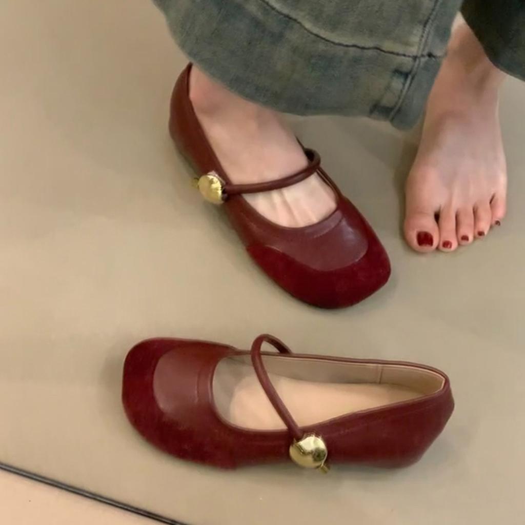 Retro Oma Schuhe Damen Wort mit runder Spitze Mary Jane Schuhe vielseitige innen höhenverstärkende Einzelschuhe
