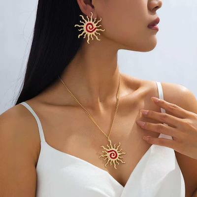 Ensemble de bijoux Collier et Boucles d'oreilles Rétro Spirale Solaire 3 Pièces