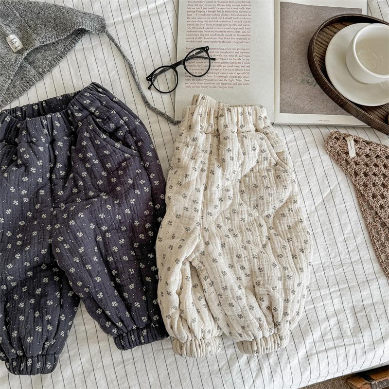 Winter Baby Girls Printed Pants Thicken Warm Cotton-padded Korean Style Children Casual Trousers