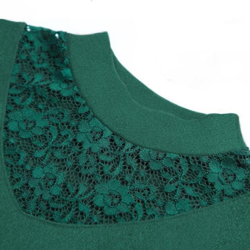 Odzież damska Jesień Zima Aksamitny dół Koszula Koronkowy Patchwork Slim Fit Ciepły top Damski Solidny modny topy z długim rękawem