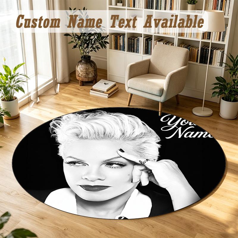 P!nk singer Personalized Round Rug Support Custom Name, Soft Home Decor Mat