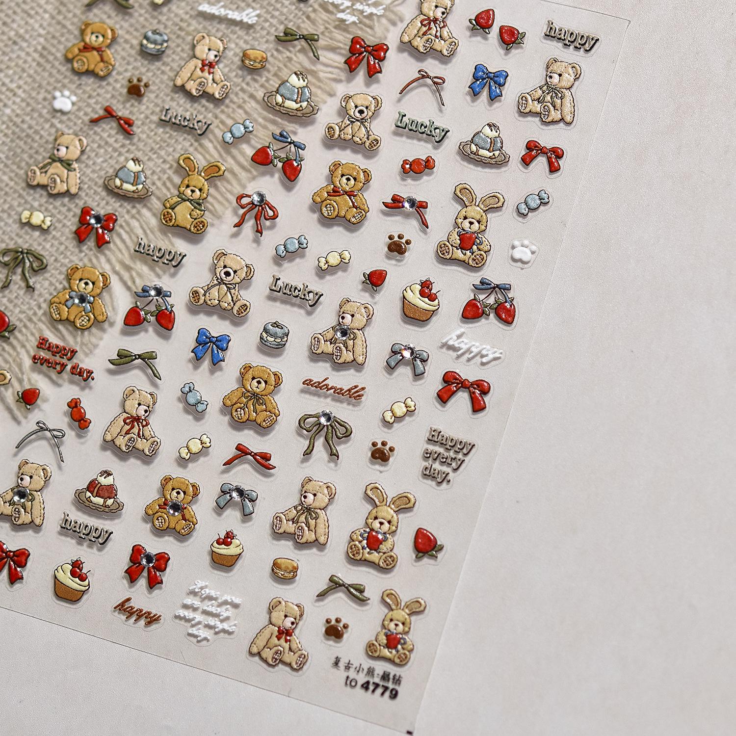 

Tomoni Crystal Retro Little Bear Nail Stickers for Kids - Mixed Styles