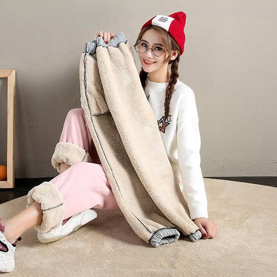 Winter Velvet Sports Pants for Women, Wide Legs, Loose Large Size, Fat Legs, Warm and Thick Lamb Velvet Lantern Pants, Waiver Pants