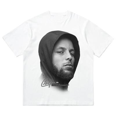 Koszulka z krótkim rękawem Stephen Curry Star Męska i Damska Nadruk Portretowy Top Hip-hop Odzież