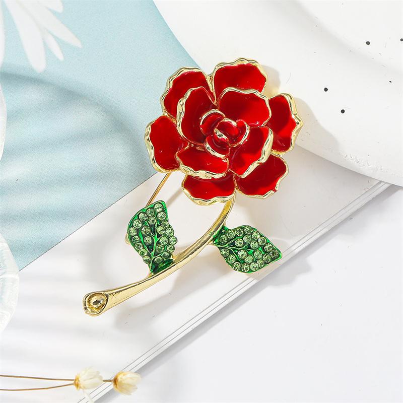 Shiny Crystal Zircon Flower Pearl Brooch For Women Pink Purple Peach Blossom Red Rose Rhinestone Corsage Pins Party Jewelry Gift