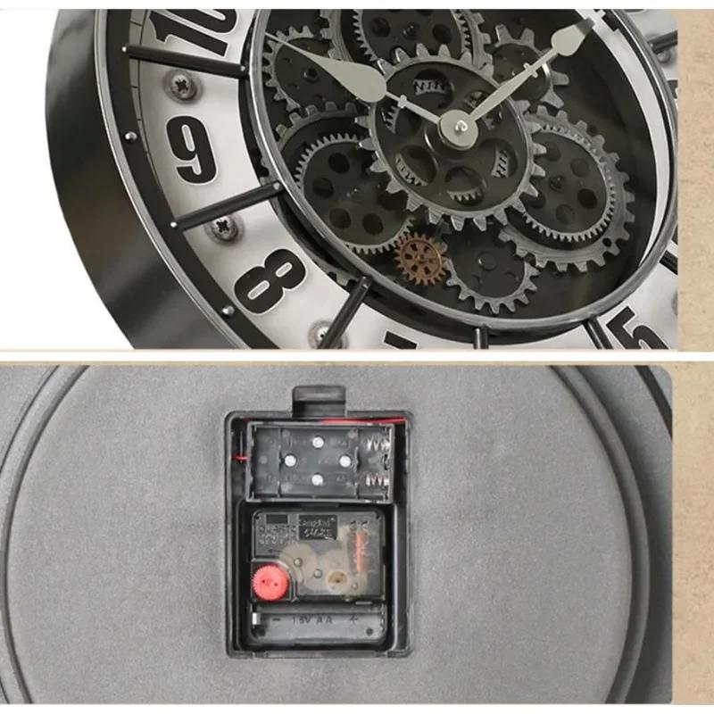 45cm Luxury Creative Wall Clock Vintage 3D Gear Rotating Design Art Wall Clock Home Large Index Silent Bedroom Decoration Clock