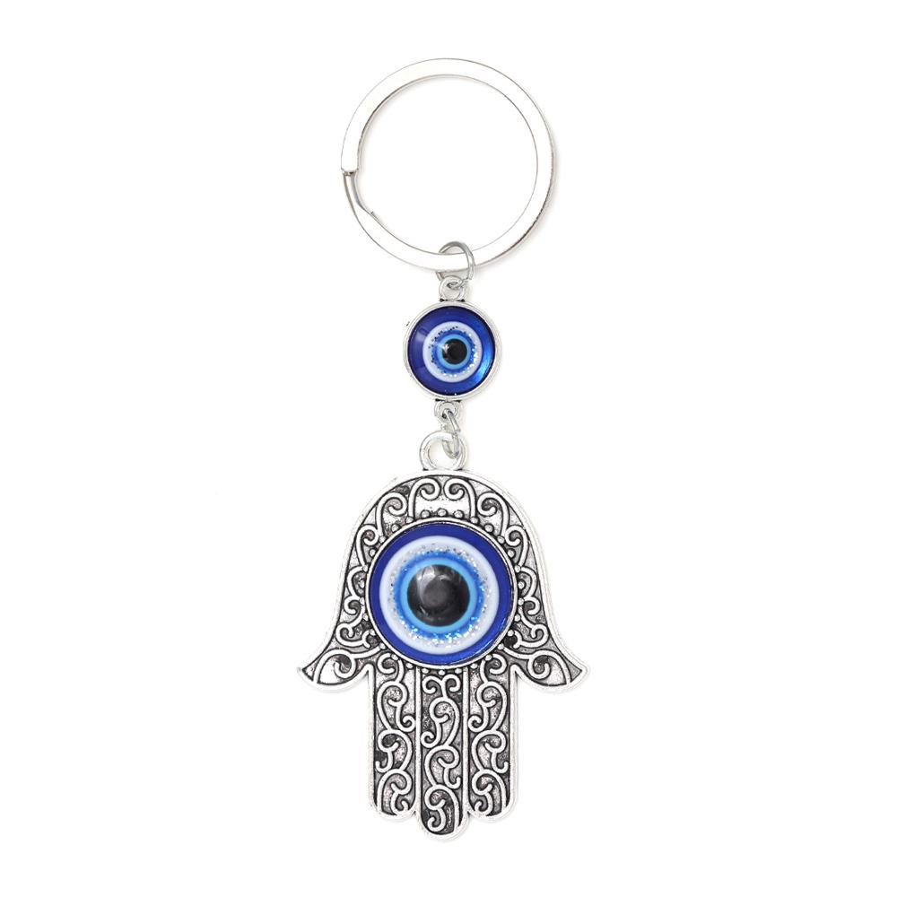 Lucky Eye Alloy Fatima Hand Elephant Owl Tree of Life Keychain Blue Turkish Evil Eye Key Chain Car Keyring for Women Men Jewelry