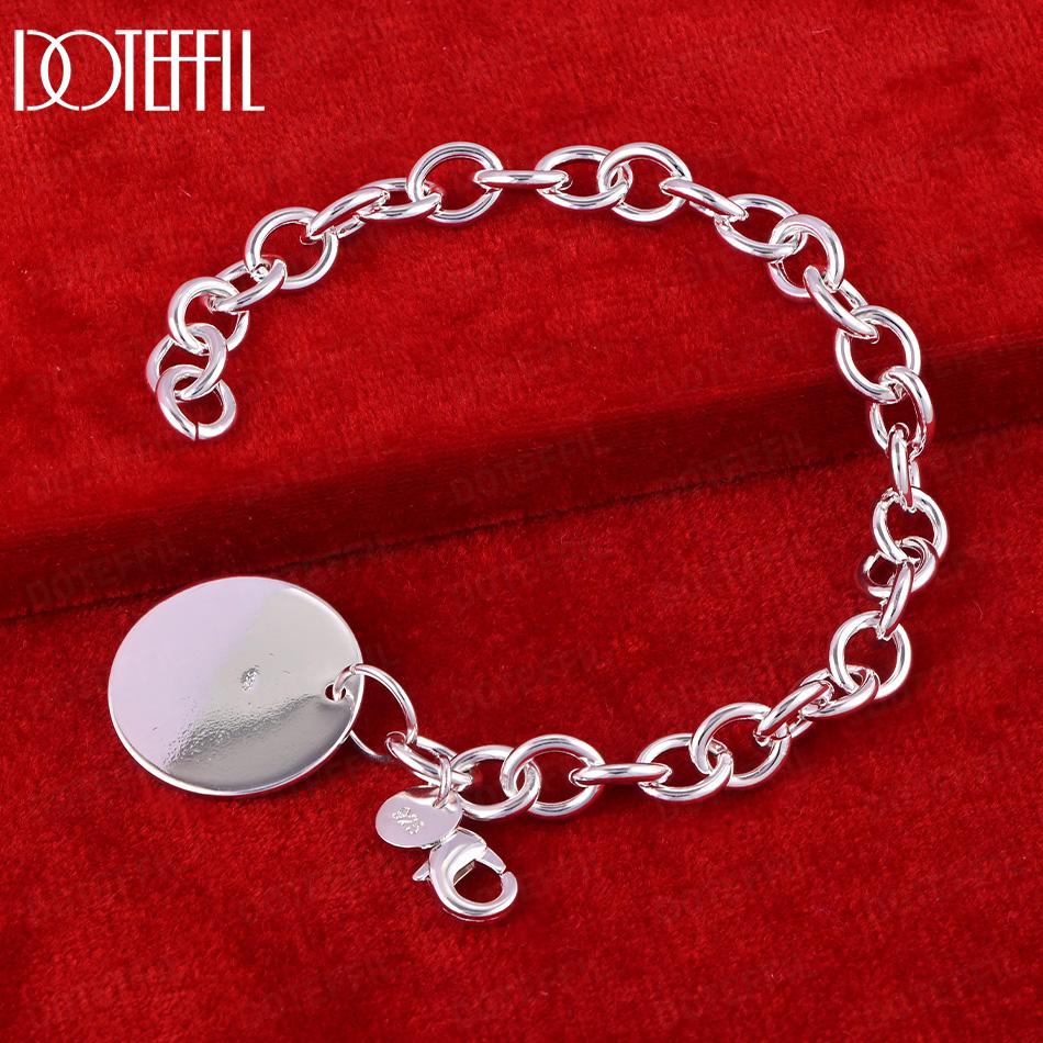 925 Sterling Silver Round Pendant Bracelet Wedding Jewelry