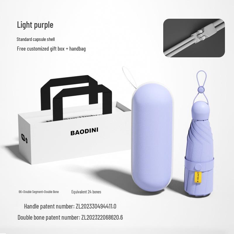 Compact Dual-Use Sun and Rain Umbrella with Black Glue Sunshade - Stylish Ladies' 5-Fold Capsule Design