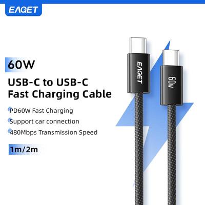 EAGET 60W PD USB Typ C auf Typ C Kabel Datenkabel 48 Stränge geflochtenes Garn Schnellladung Mit für IPhone15, Android