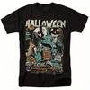 Vintage 90. léta Michael Myers Halloweenský Hororový Film Grafické Tričko Černé Retro Strašidelný Design se Strašidelným Domem Netopýři