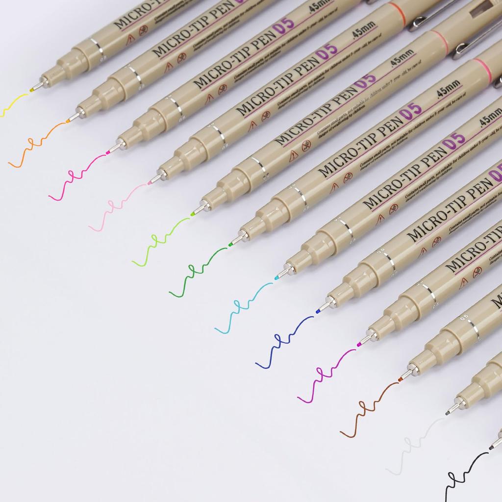 Attom Tech Art Bläckpenna 12-pack för och DIY-konstnärer 12-delars 0,5 mm set, Färger, Vattenbaserad Illustration, Skissning, Manga, Teckning,