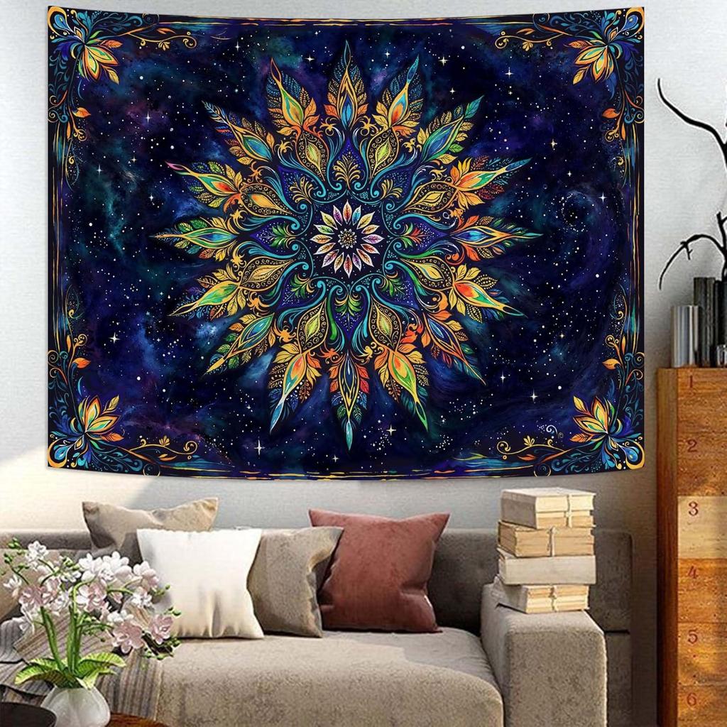 Boho Floral Mandala Tapestry for Bedroom Aesthetic Blue Bohemian Colorful Flower Wall Tapestry Purple Hippie Indian Small