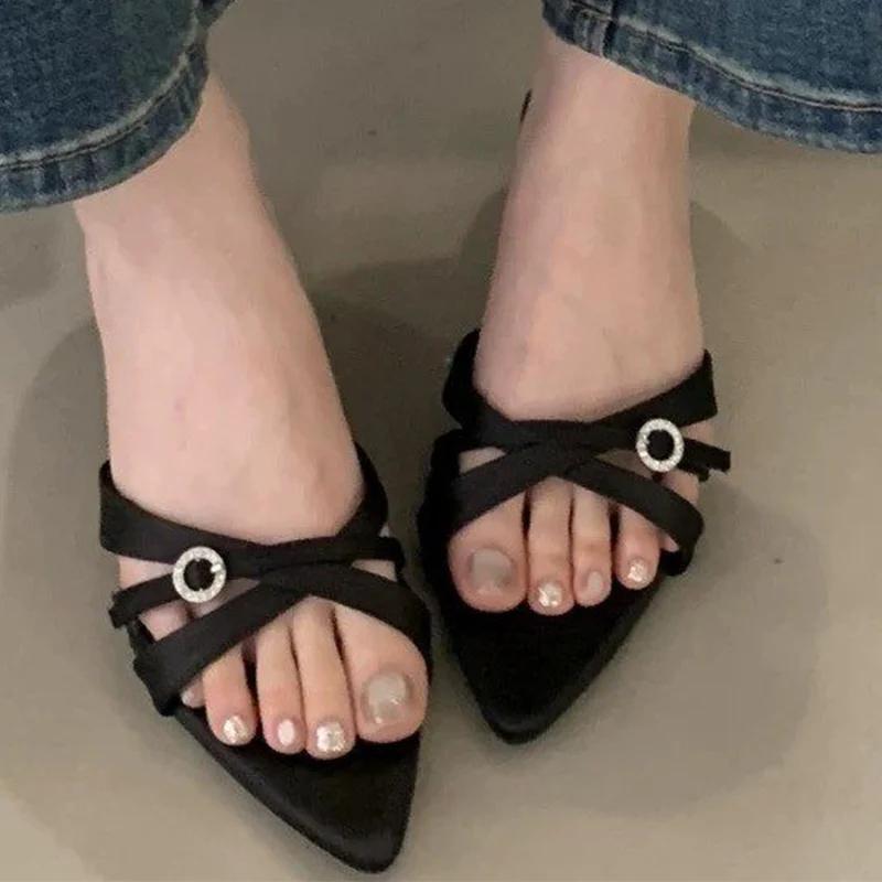 Pointed Toe Women Slippers Elegant Heeled Shoes Summer Dress Fashion Woman Sandals Designer 2025 Trend Brand Cozy Femme Zapatos