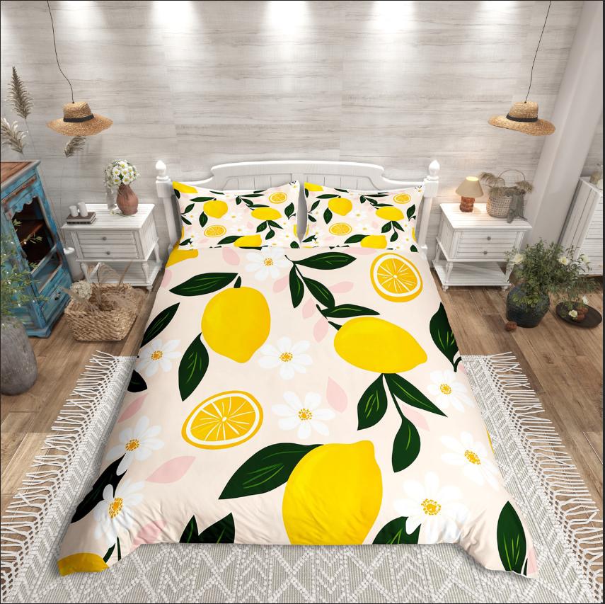 Homewish Cartoon Strawberry Duvet Cover SetGroovy Flower Daisy For Kids Bedding SetFloral Fruit Decor