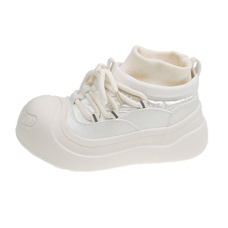 White Deer with the Same Ouder Heightened Thick-soled Open Smile Canvas Shoes Women's Ugly Cute Round Head White Shoes Big Head Shoes