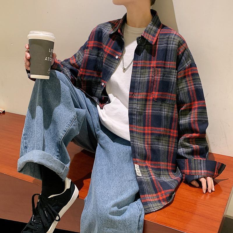 Men's High-End Plaid Oversized Shirt/Jacket, Hong Kong & Japanese Style, Unique Couple Design