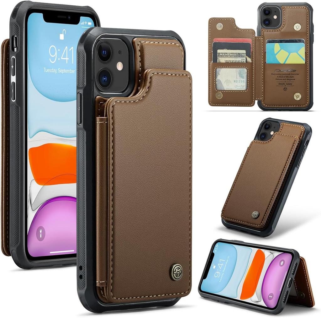 IPhone Wallet Protective Case with Card Holder, RFID Shielding, Men's and Women's Shock-absorbing Leather Bracket, Durable Protective Phone Case