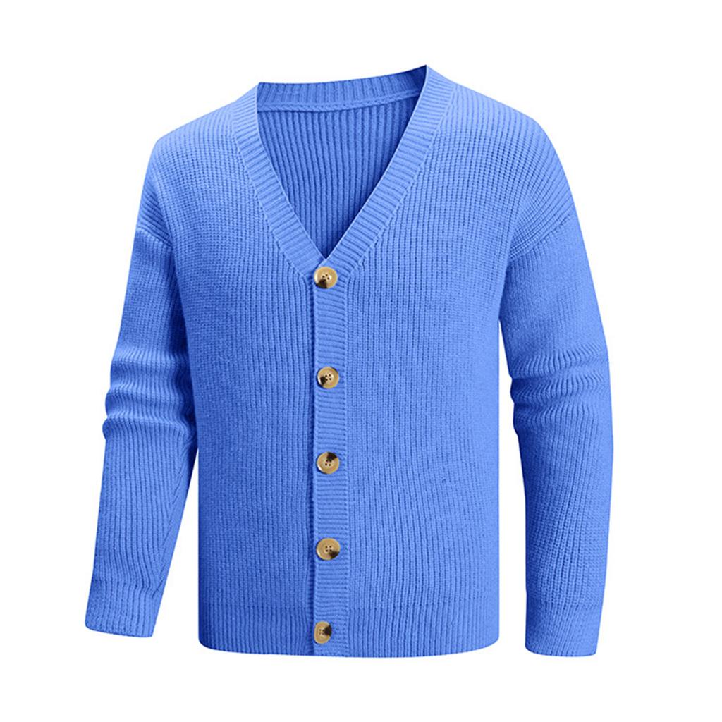 Men's Solid Color Sweater Knitted Cardigan Single Breasted Button British Style Jacket
